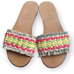 J.Crew women’s leather multicolored woven straw slides flats size 6.5 beach boho